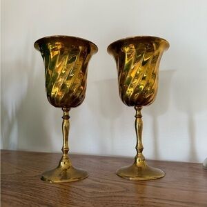 Vintage Solid Brass Wine Goblets Made In India Set Of 2